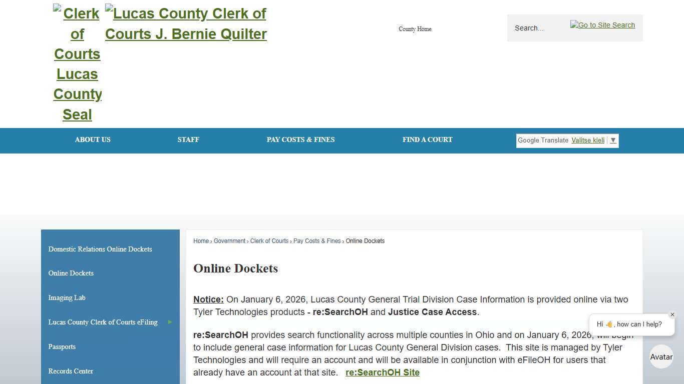Online Dockets Lucas County, OH - Official Website